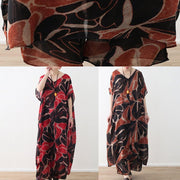 red prints chiffon v neck long tops and vintage casual pants two pieces - bagstylebliss