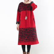 red vintage winter dresses 2024 winter woolen print maxi dress pullover caftans long shirts