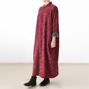 red winter dresses plus size linen dress 2024 new thick velour inside gown caftans vintage style