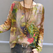 fit gold phoenix print cotton knit tops oversize asymmetric Streetwear sweater