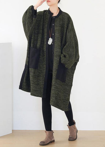 spring army green knit cardigans trendy plus size spring o neck knitted coat - bagstylebliss