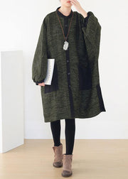 spring army green knit cardigans trendy plus size spring o neck knitted coat - bagstylebliss