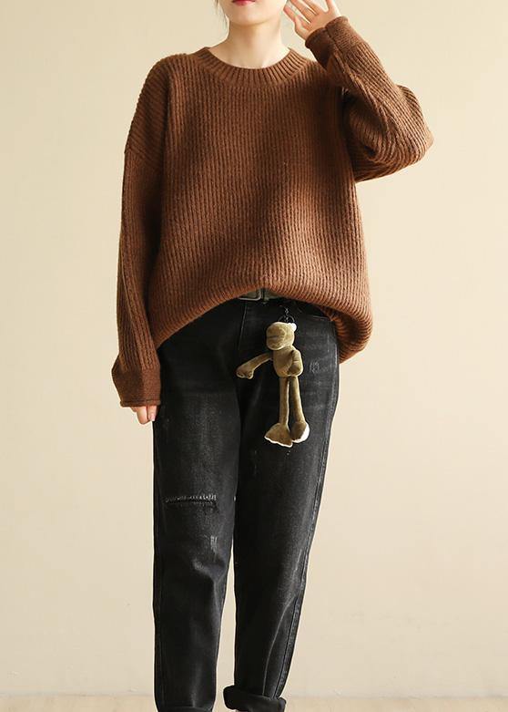 spring o neck brown sweaters casual long sleeve crane tops - bagstylebliss