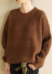 spring o neck brown sweaters casual long sleeve crane tops - bagstylebliss