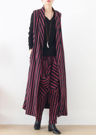 spring women fashion sleeveless cardigans and casual pant red striped two pieces - bagstylebliss