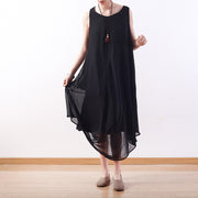 stylish black natural chiffon dress plus size asymmetric hem chiffon casual sleeveless dresses