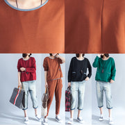 stylish brown cotton pullover oversize patchwork t shirt