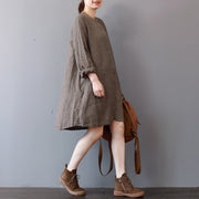 stylish chocolate linen shirt dress plus size traveling clothing long sleeve casual o neck dresses