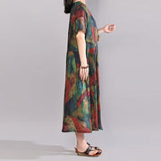 Stilvolle Baumwoll-Kaftane in Übergröße mit kurzen Ärmeln, bedrucktem Sommer-Rundhals-Baumwollkleid