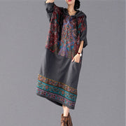 stylish gray print 2018 oversize Hooded baggy maxi dress Fine patchwork cotton dresses