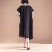 Stilvolles Sommerkleid aus Leinen, lässiges Kurzarm-Sommerkleid mit hohem Saum