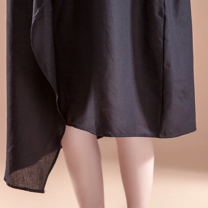 Stilvolles Sommerkleid aus Leinen, lässiges Kurzarm-Sommerkleid mit hohem Saum