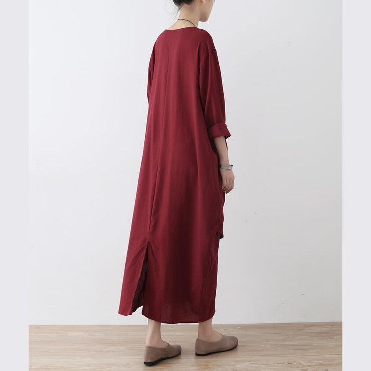 stilvolles rotes Leinenkleid übergroßer asymmetrischer Saum Reisekleidung Neue asymmetrische Kaftane mit Reißverschluss