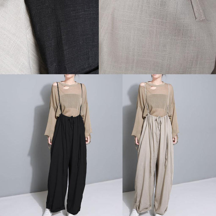 stylish women khaki cotton linen wide leg pants multiple wearing methods pants - bagstylebliss