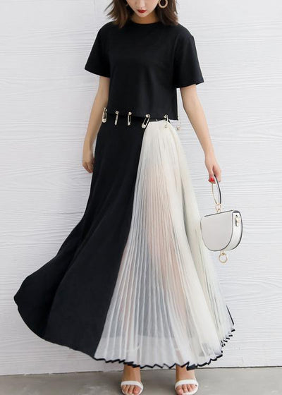 summer black chiffon casual maxi skirts women patchwork nets yarn beach skirts - bagstylebliss