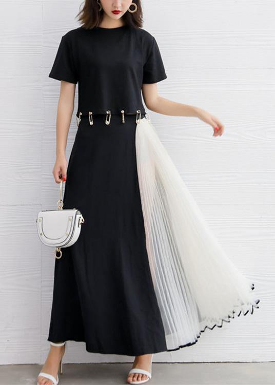 summer black chiffon casual maxi skirts women patchwork nets yarn beach skirts - bagstylebliss