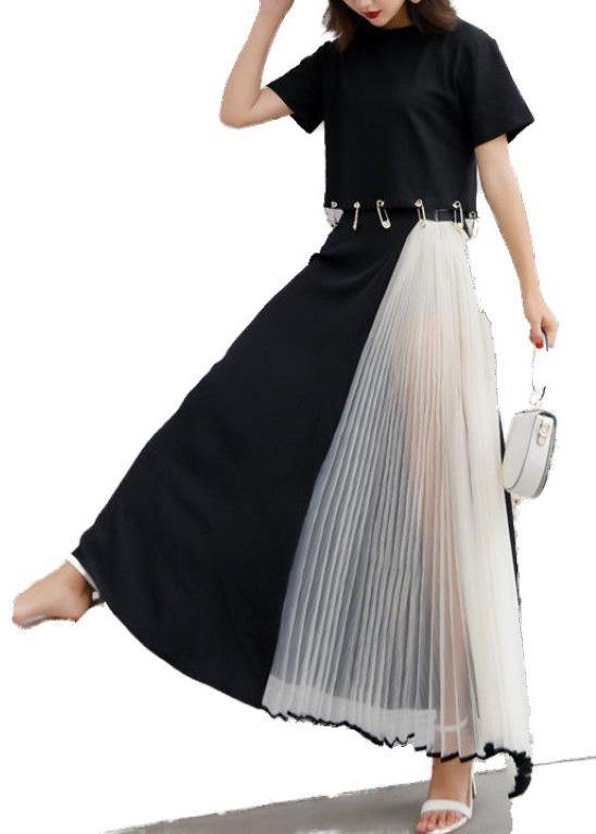 summer black chiffon casual maxi skirts women patchwork nets yarn beach skirts - bagstylebliss