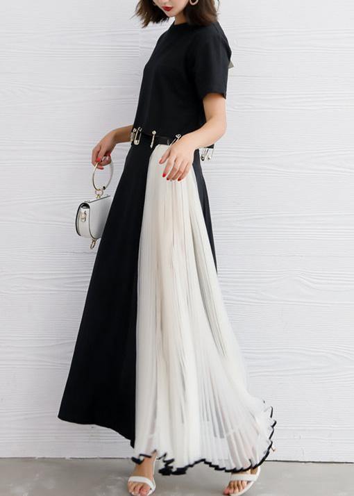 summer black chiffon casual maxi skirts women patchwork nets yarn beach skirts - bagstylebliss