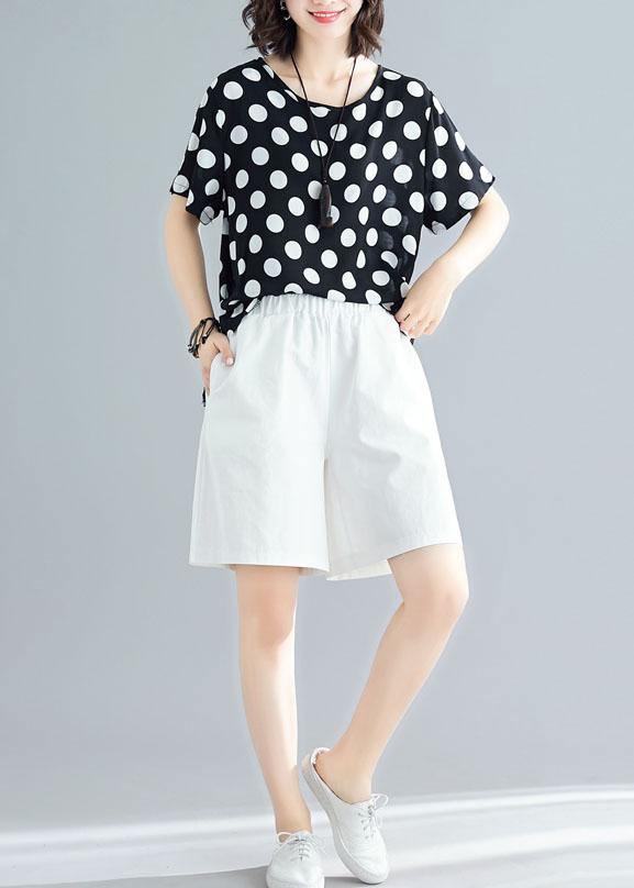 summer blended two pieces black dotted tops and white shorts - bagstylebliss