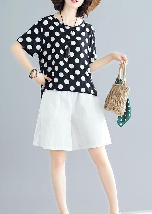 summer blended two pieces black dotted tops and white shorts - bagstylebliss