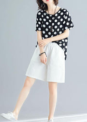 summer blended two pieces black dotted tops and white shorts - bagstylebliss
