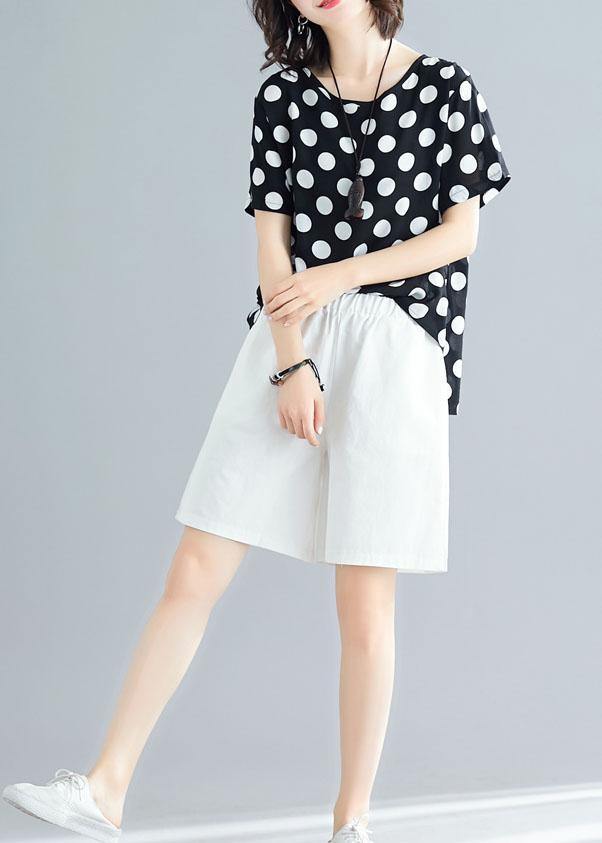 summer blended two pieces black dotted tops and white shorts - bagstylebliss