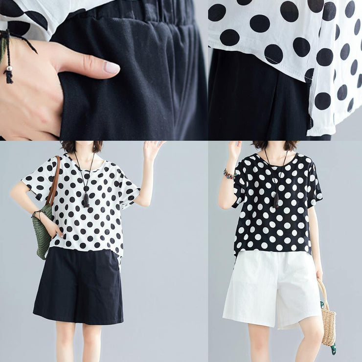 summer blended two pieces black dotted tops and white shorts - bagstylebliss