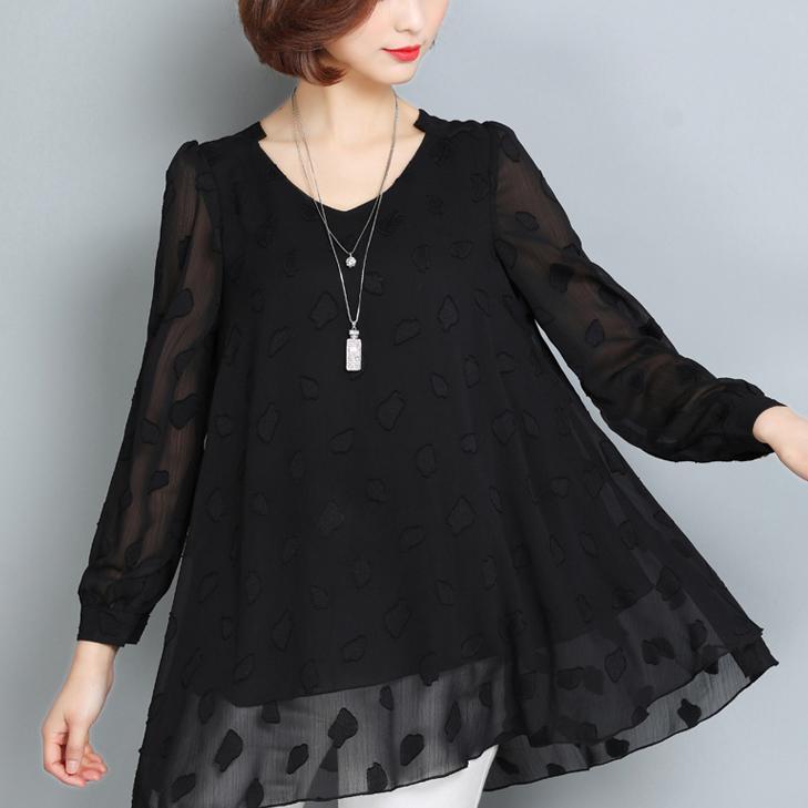 summer casual black lace t shirt loose fashion long sleeve tops