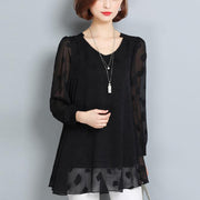 summer casual black lace t shirt loose fashion long sleeve tops