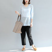 summer light blue stylish  loose casual  t shirt long sleeve blouse