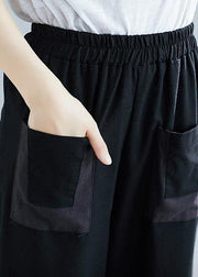 summer new black blended cotton pants elastic women casual crop pants - bagstylebliss