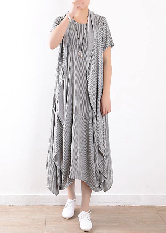 summer new gray original design striped dress long dresses and vest outside wearing casual suit - bagstylebliss