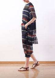 summer new original design loose stripes  chiffon casual seven points harem pants - bagstylebliss