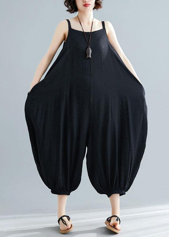 summer new plus size cotton women jumpsuit pants high waist casual carpenter crop pants - bagstylebliss