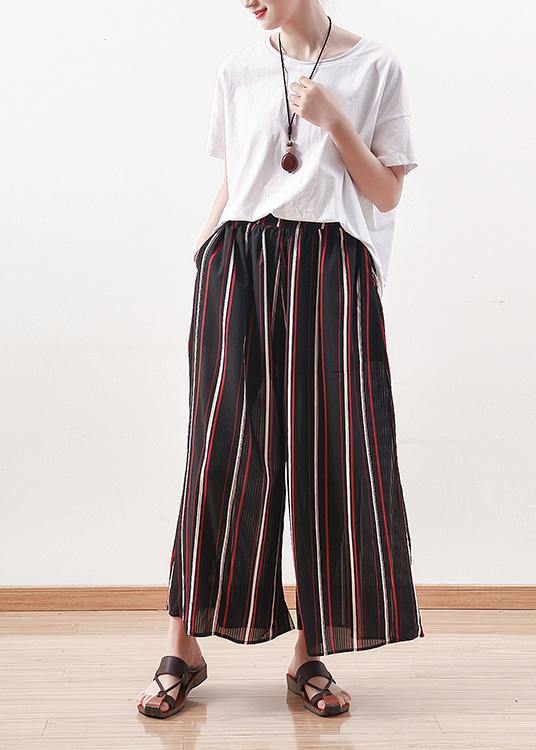 summer striped casual chiffon plus size elastic waist wide leg pants - bagstylebliss