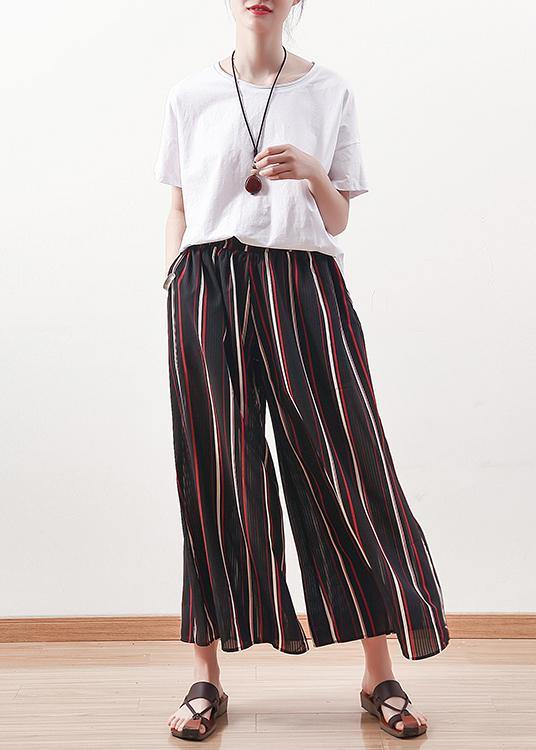 summer striped casual chiffon plus size elastic waist wide leg pants - bagstylebliss