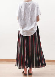 summer striped casual chiffon plus size elastic waist wide leg pants - bagstylebliss