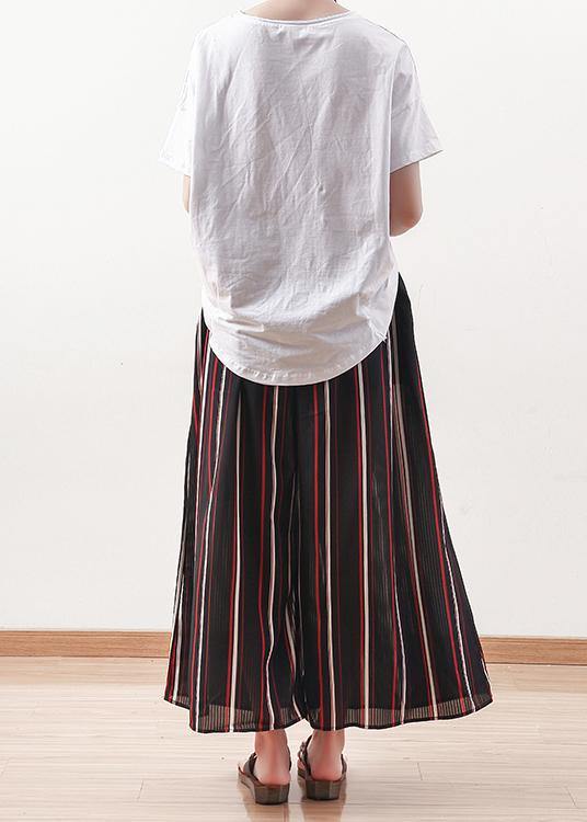 summer striped casual chiffon plus size elastic waist wide leg pants - bagstylebliss