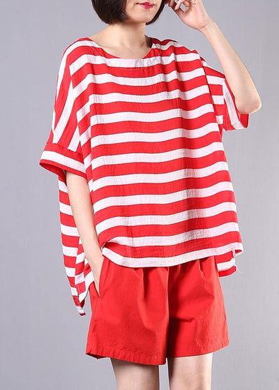 summer women two pieces red striped o neck tops and casual shorts - bagstylebliss
