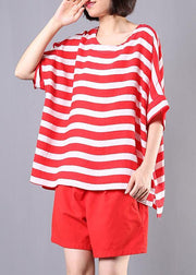 summer women two pieces red striped o neck tops and casual shorts - bagstylebliss