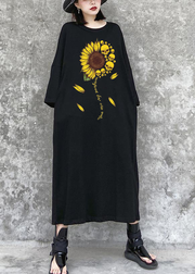 2024 Love Sunflower Black Maxi Dress Street Style Outfits