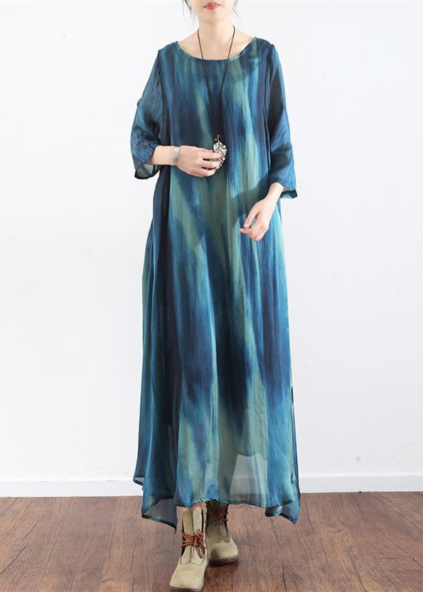 the Gray geometry silk dresses plus size causal long silk caftans oversize gowns bracelet sleeves