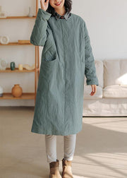 thick Loose fitting warm coat gray green o neck thick womens coats - bagstylebliss