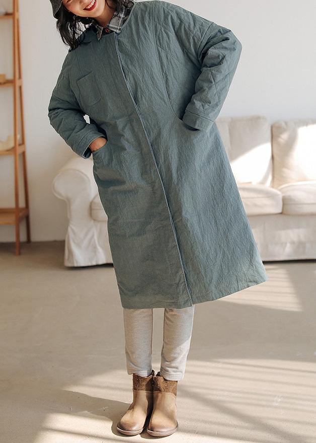 thick Loose fitting warm coat gray green o neck thick womens coats - bagstylebliss