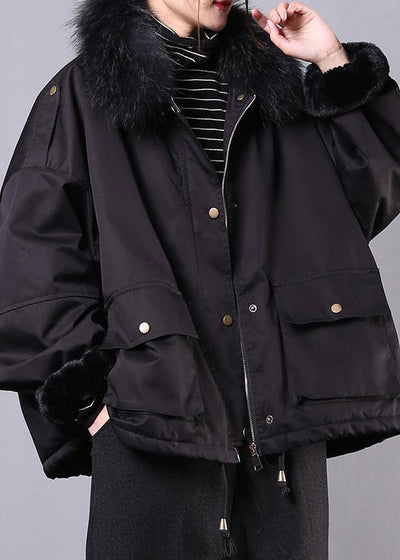 thick black casual outfit oversize Jackets & Coats pockets faux fur collar overcoat - bagstylebliss