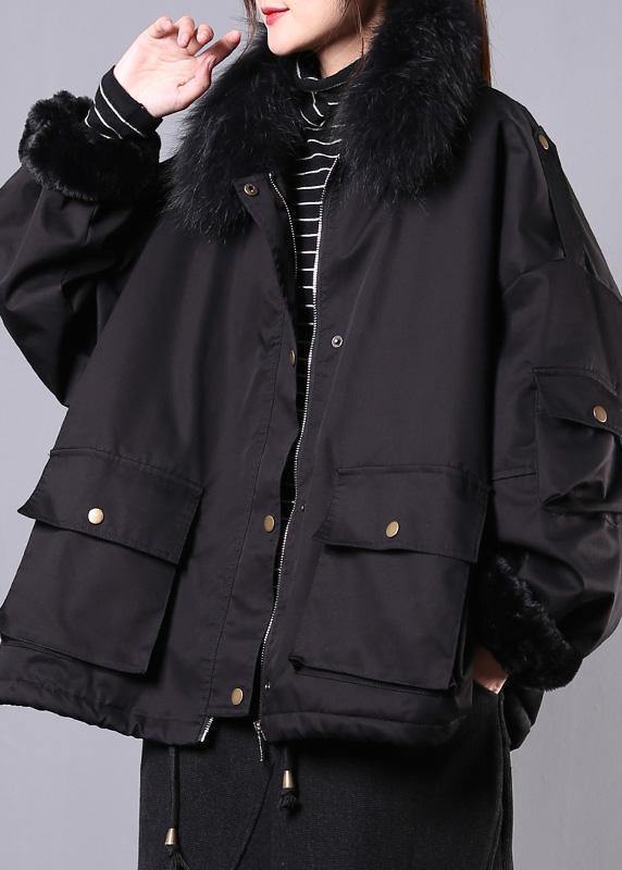 thick black casual outfit oversize Jackets & Coats pockets faux fur collar overcoat - bagstylebliss