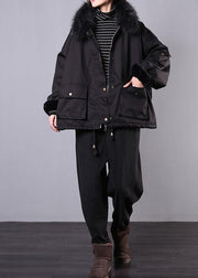 thick black casual outfit oversize Jackets & Coats pockets faux fur collar overcoat - bagstylebliss