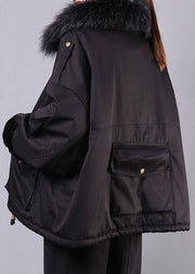 thick black casual outfit oversize Jackets & Coats pockets faux fur collar overcoat - bagstylebliss