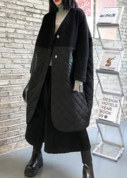 thick black overcoat clothing down jacket v neck patchwork winter coats - bagstylebliss