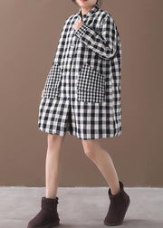 thick black white plaid winter coats plus size warm stand collar pockets overcoat - bagstylebliss